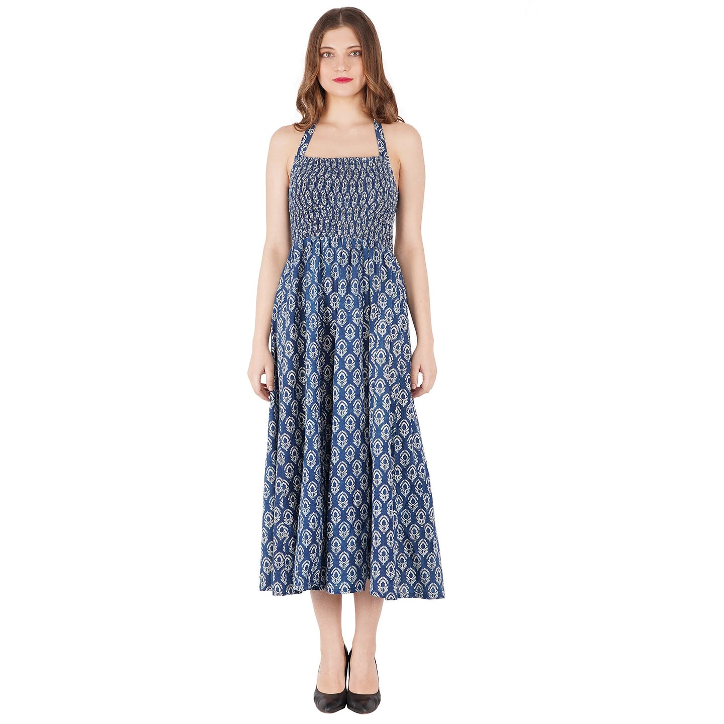 Hand Block Cotton Printed Halter Nack Dress